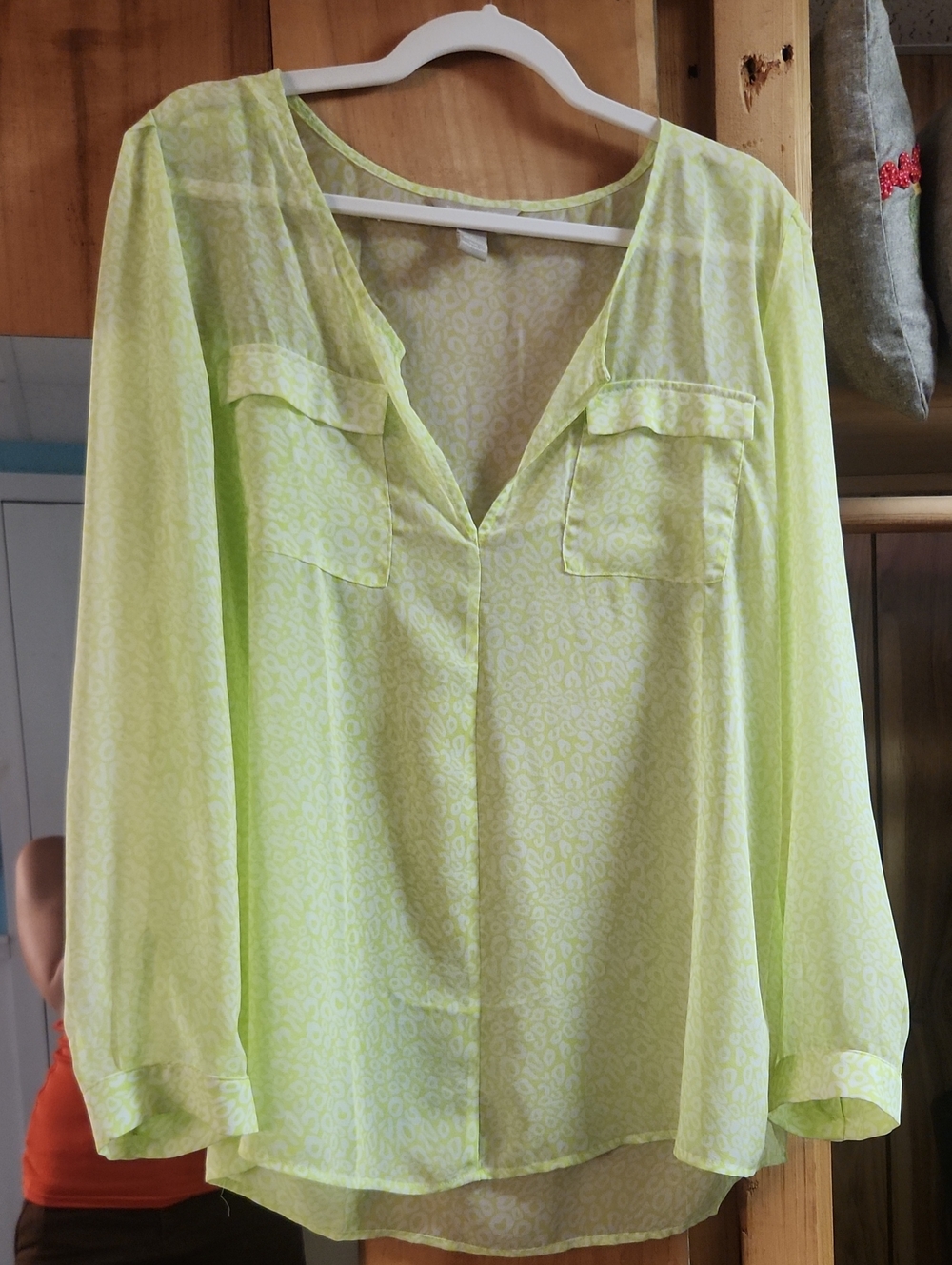 NWOT - Lime Green Women's V-Neck Long Sleeve Blouse